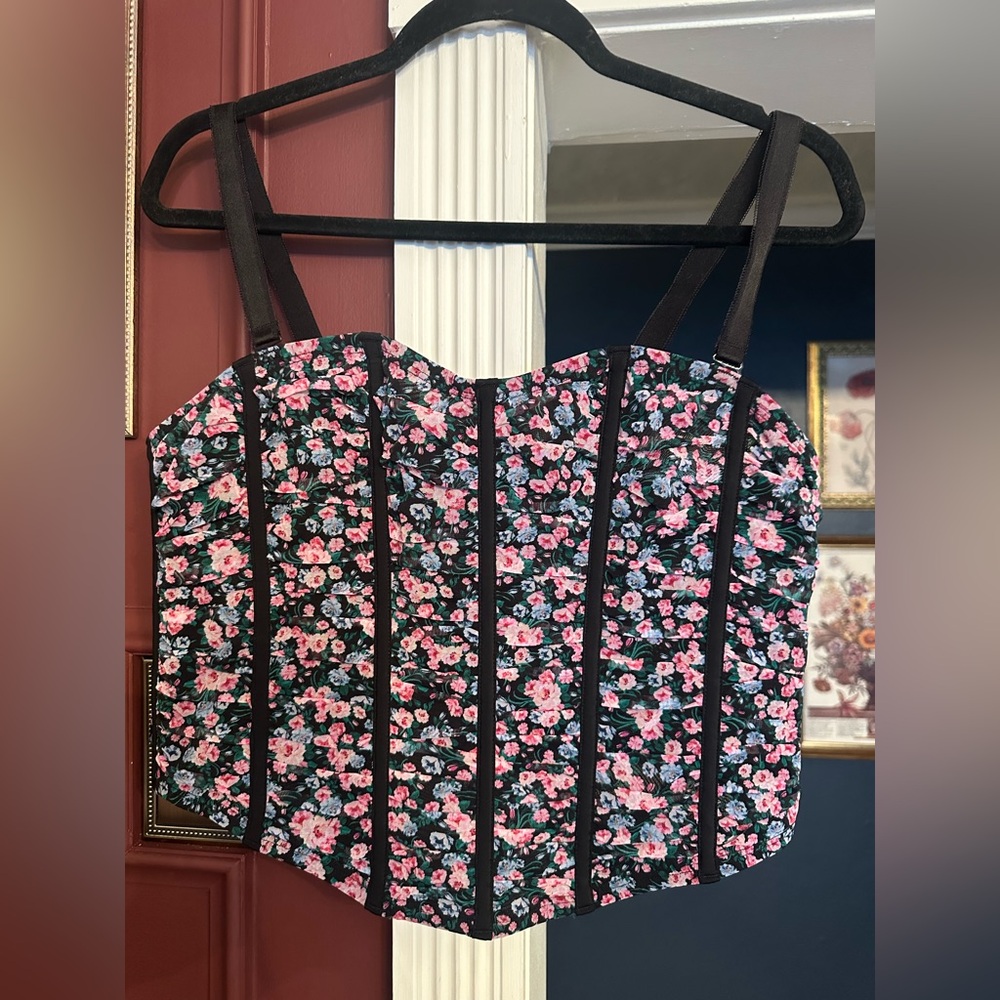 Torrid Floral Corset Bustier Top Black Pink Size 1 1X 14 16